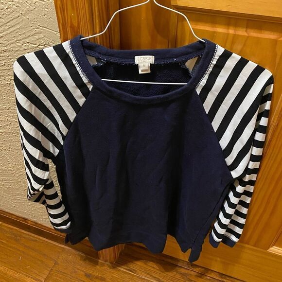 J. Crew navy and white striped sleeve sweatshirt size medium - Picture 1 of 8